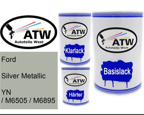 Ford, Silver Metallic, YN / M6505 / M6895: 500ml Lackdose + 500ml Klarlack + 250ml Härter - Set, von ATW Autoteile West.